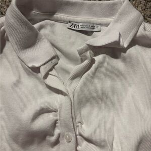Zara Ribbed White Polo Shirt